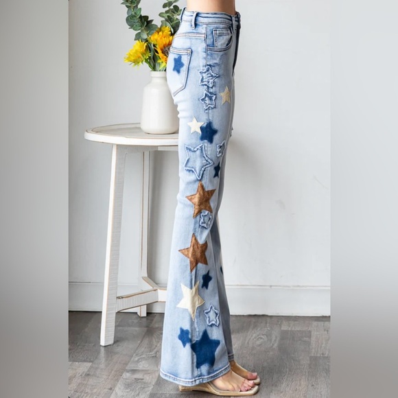 Oli & Hali -WASHED STAR PACTHWORK DENIM JEANS - Picture 1 of 7